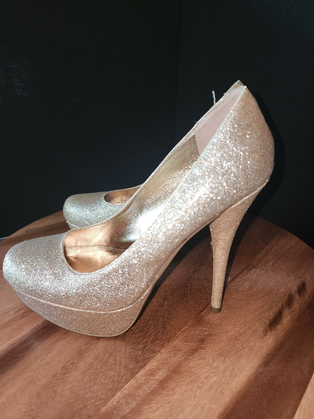 Bakers Glitter Platform Stiletto Pumps in Gold